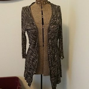 Navy blue and grey cardigan.